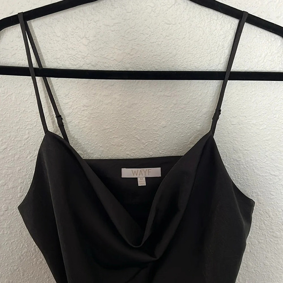 WAYF Black Spaghetti Strap Satin Cowl Neck Bodysuit - Picture 5 of 8